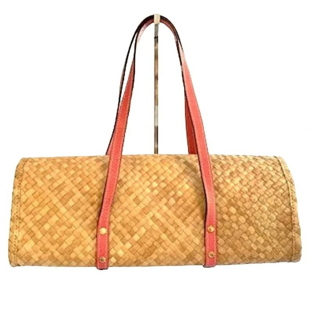 Kate Spade Wine / Picnic Basket shoulder bag Straw Wicker Rattan Pink trim - Picture 3 of 10